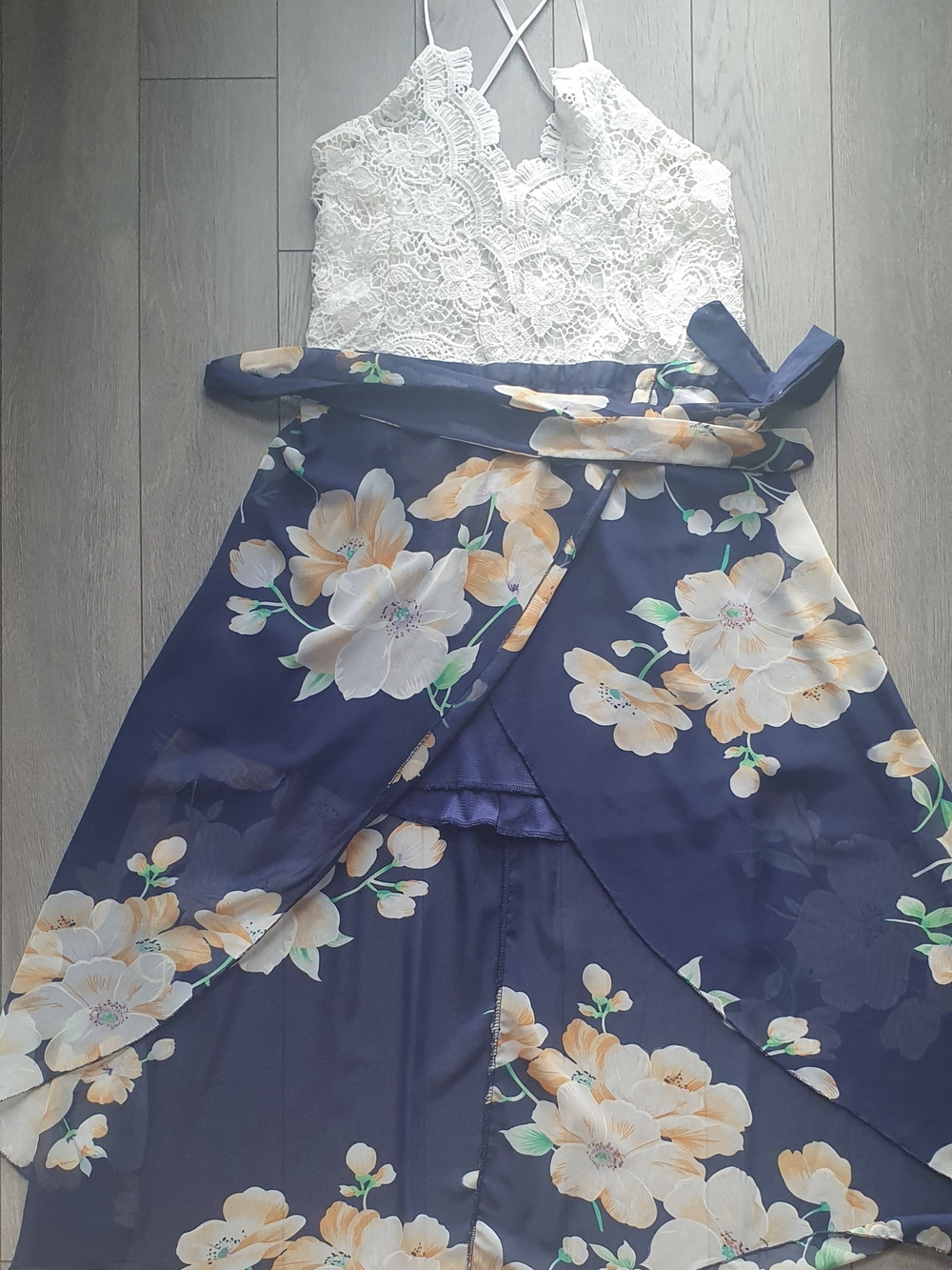 Floral Lace High-Low Wrap Dress